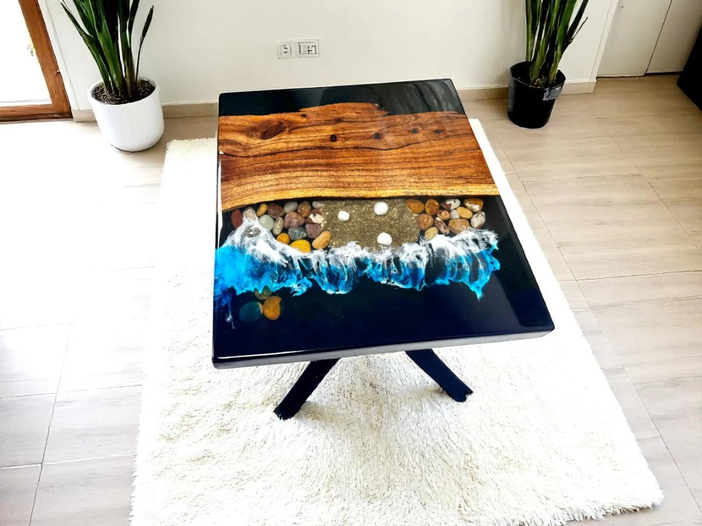 Square Epoxy Ocean Wave Table – Coastal Style Patio & Home Decor