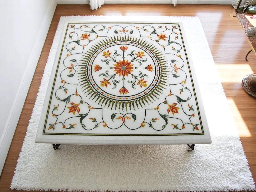 White Marble Side Table for Living Room