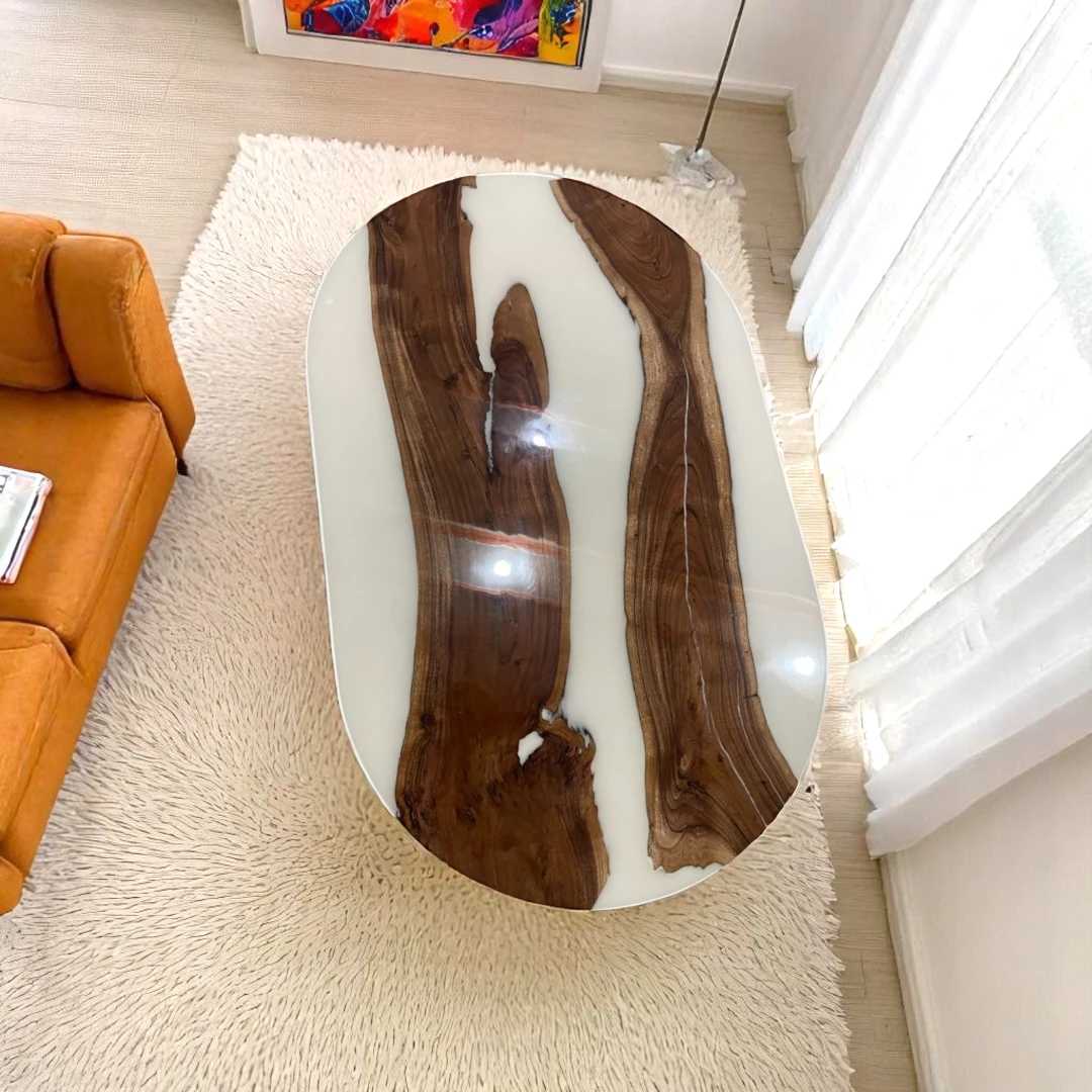 Timeless Elegance: White Epoxy Live Edge Wood Table