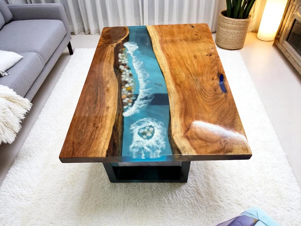 Transparent Clear Ocean Epoxy Table : Kitchen & Dining Room Decor