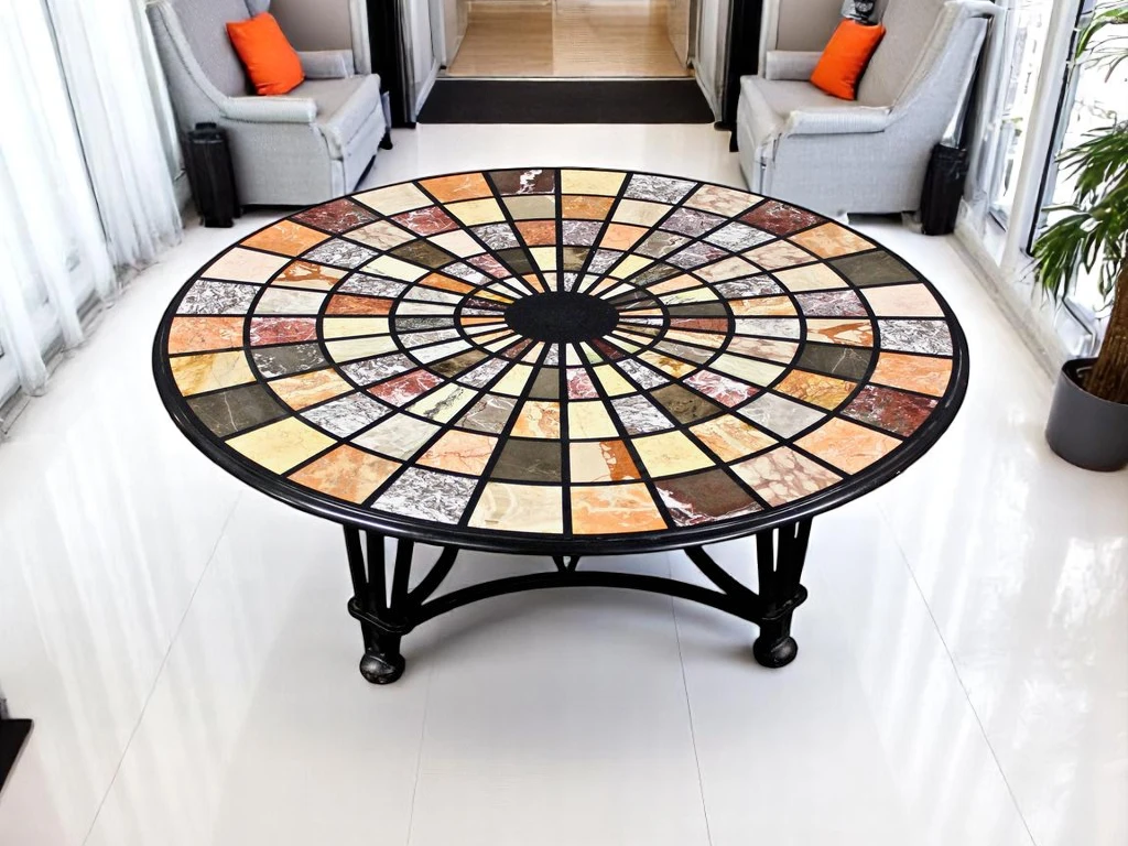 Unique Corner Table with Butterfly Pietradura Marble Inlay Art