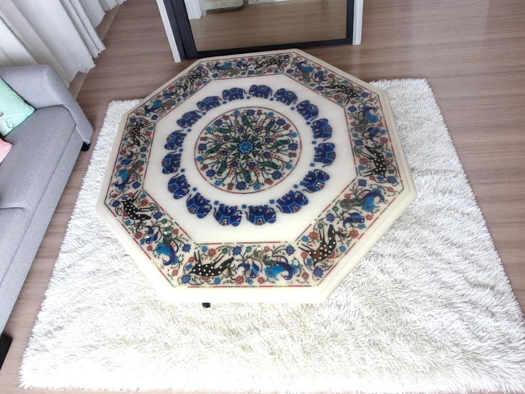 White Marble Side Table for Living Room
