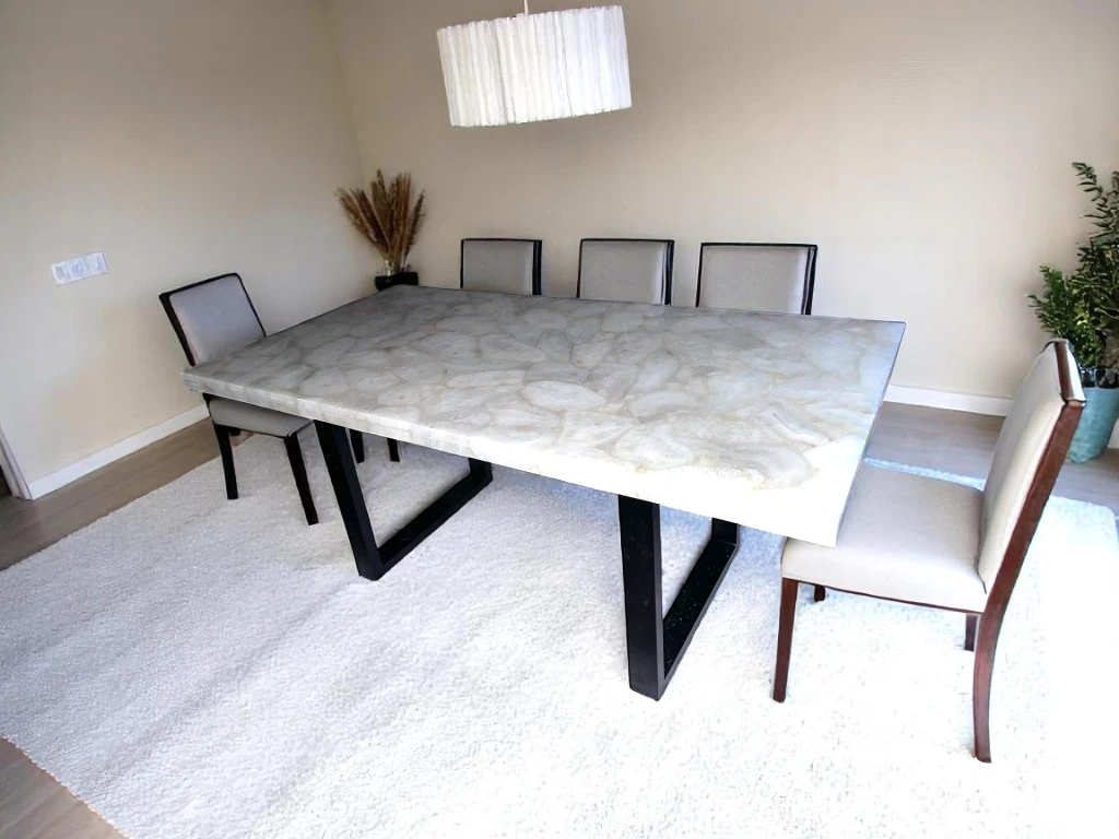 White Quartz Dining Table Rectangle Luxury Farmhouse & Home Furniture 